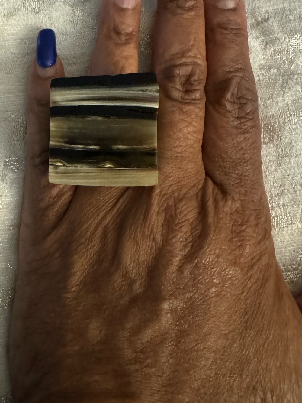Bold Cow Horn Square Statement Ring in Black & Cream